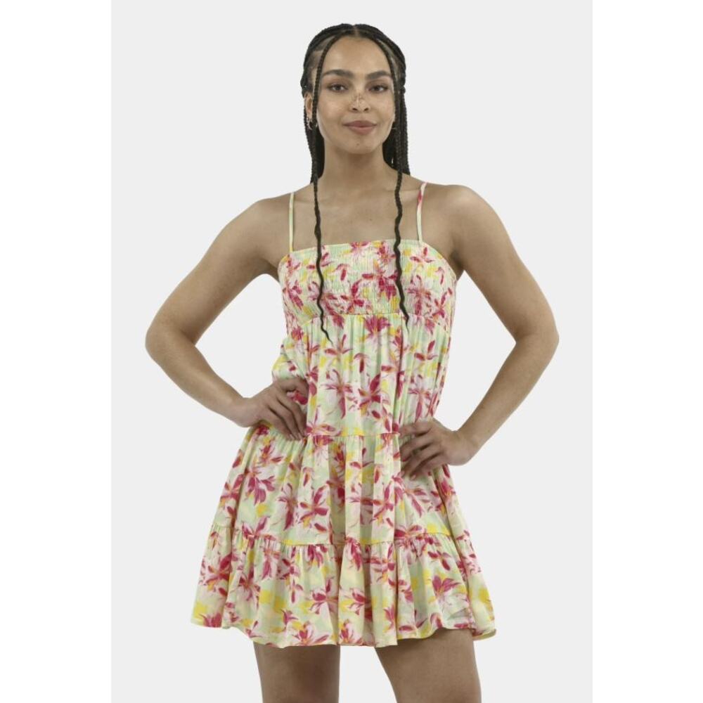 NEW No Boundaries‎ Womans Smocked Cami Dress Medium mid length Floral Pink/Green
